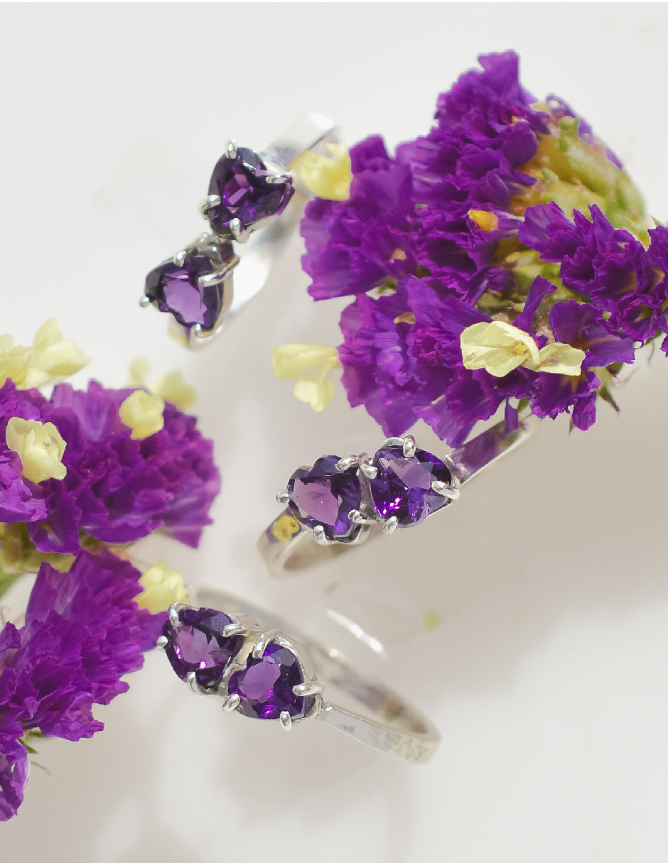 Anillo corazones amatistas Aimi Plata .925