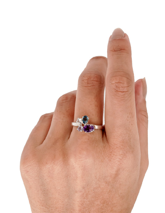 Anillo amatista, topacio y cuarzo blanco Lita Plata 925