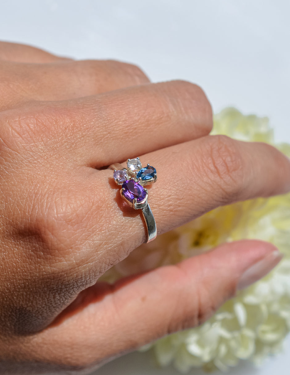 Anillo amatista, topacio y cuarzo blanco Lita Plata 925