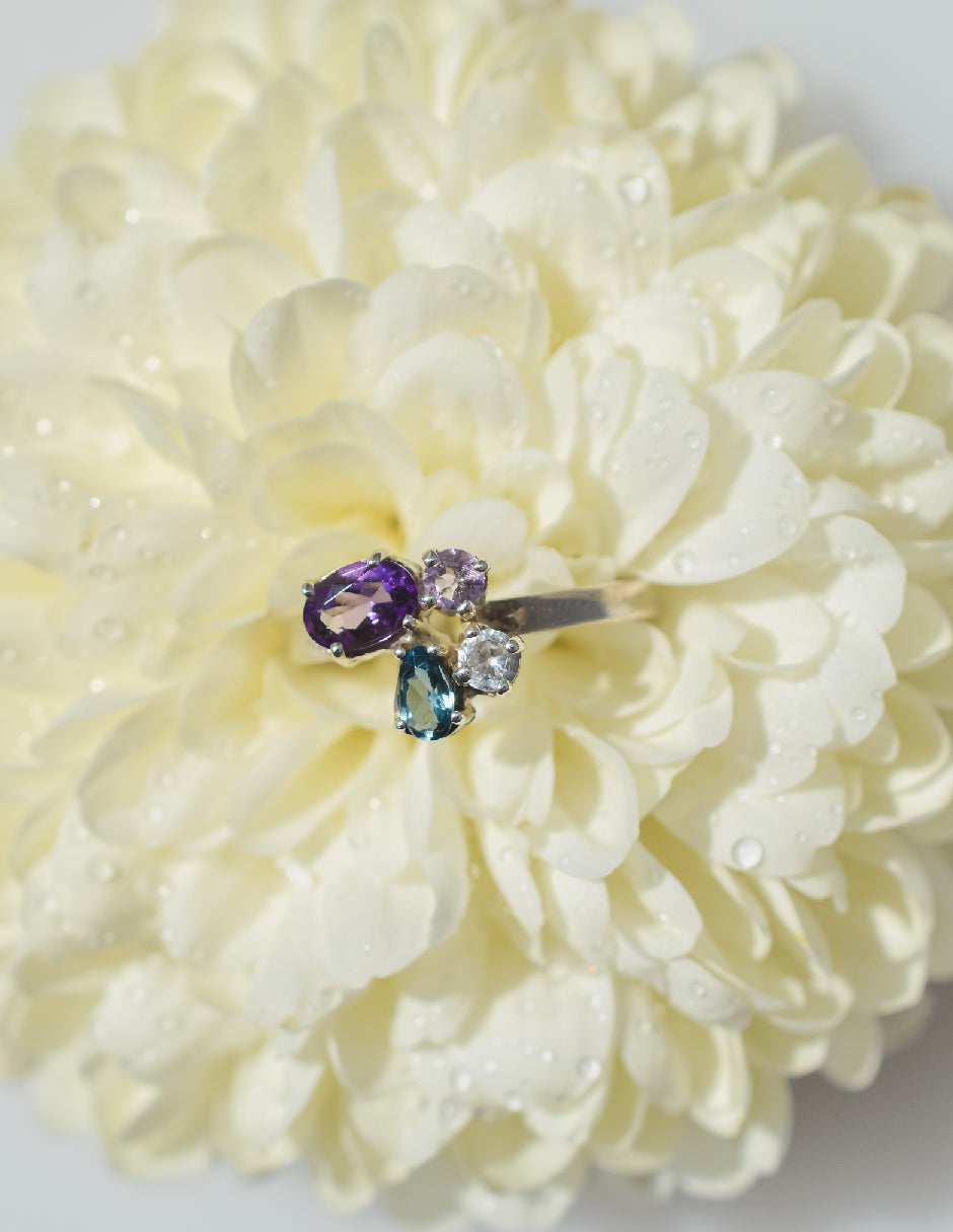 Anillo amatista, topacio y cuarzo blanco Lita Plata 925