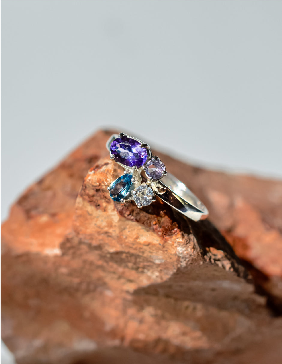 Anillo amatista, topacio y cuarzo blanco Lita Plata 925