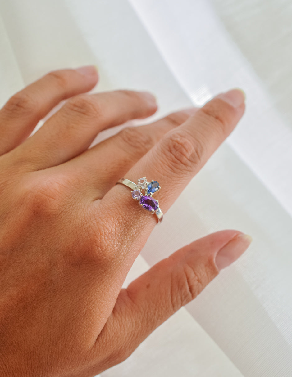 Anillo amatista, topacio y cuarzo blanco Lita Plata 925