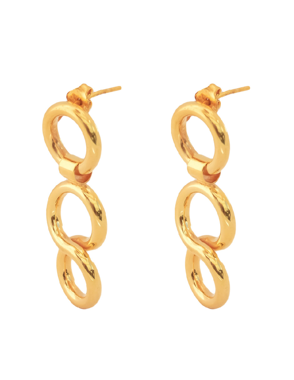 Aretes Celeste 3 Aros Plata .925 con Baño de Oro de 14 K