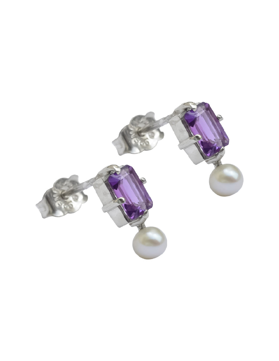 Aretes piedras naturales y perla Electra Plata .925