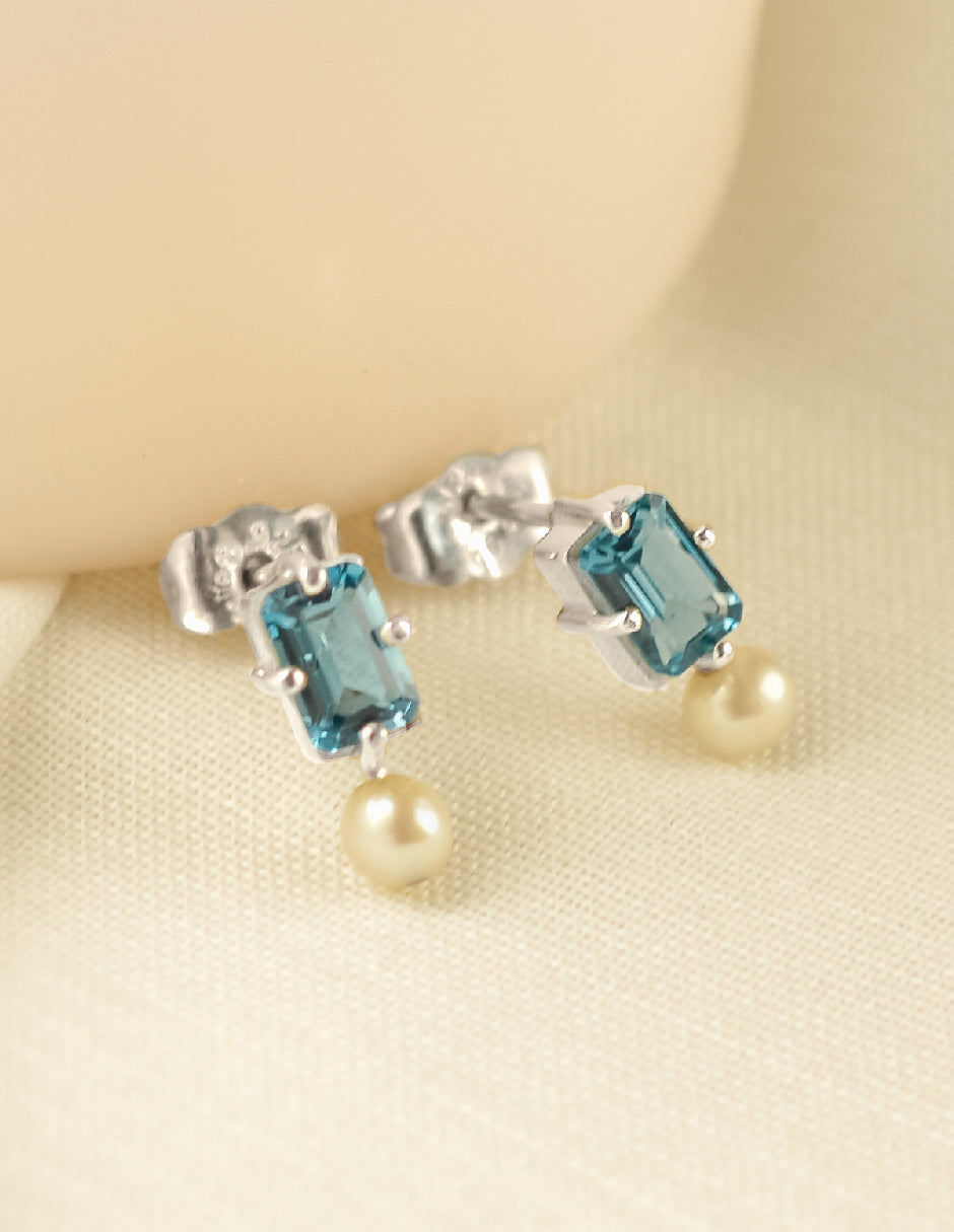 Aretes piedras naturales y perla Electra Plata .925