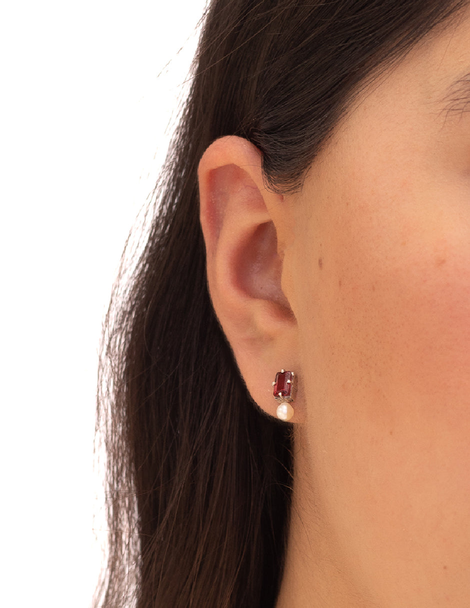 Aretes piedras naturales y perla Electra Plata .925