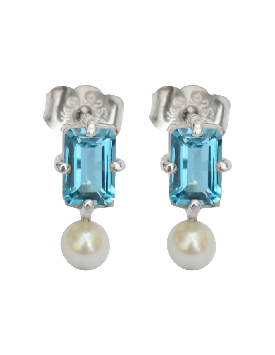 Aretes piedras naturales y perla Electra Plata .925