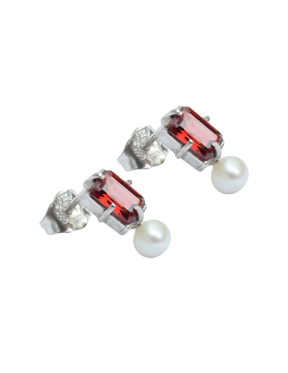 Aretes piedras naturales y perla Electra Plata .925