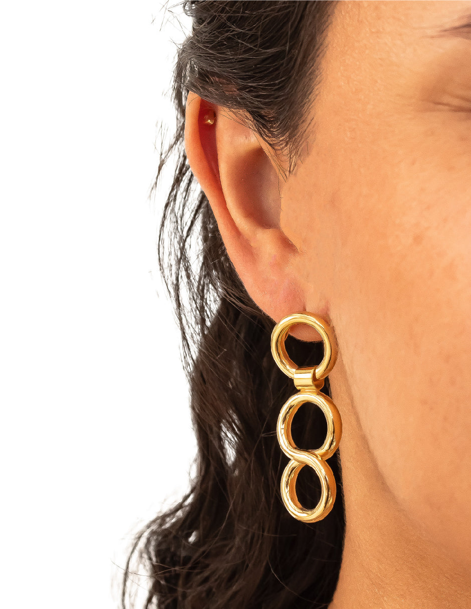 Aretes Celeste 3 Aros Plata .925 con Baño de Oro de 14 K