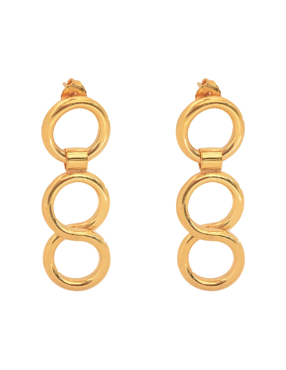 Aretes Celeste 3 Aros Plata .925 con Baño de Oro de 14 K