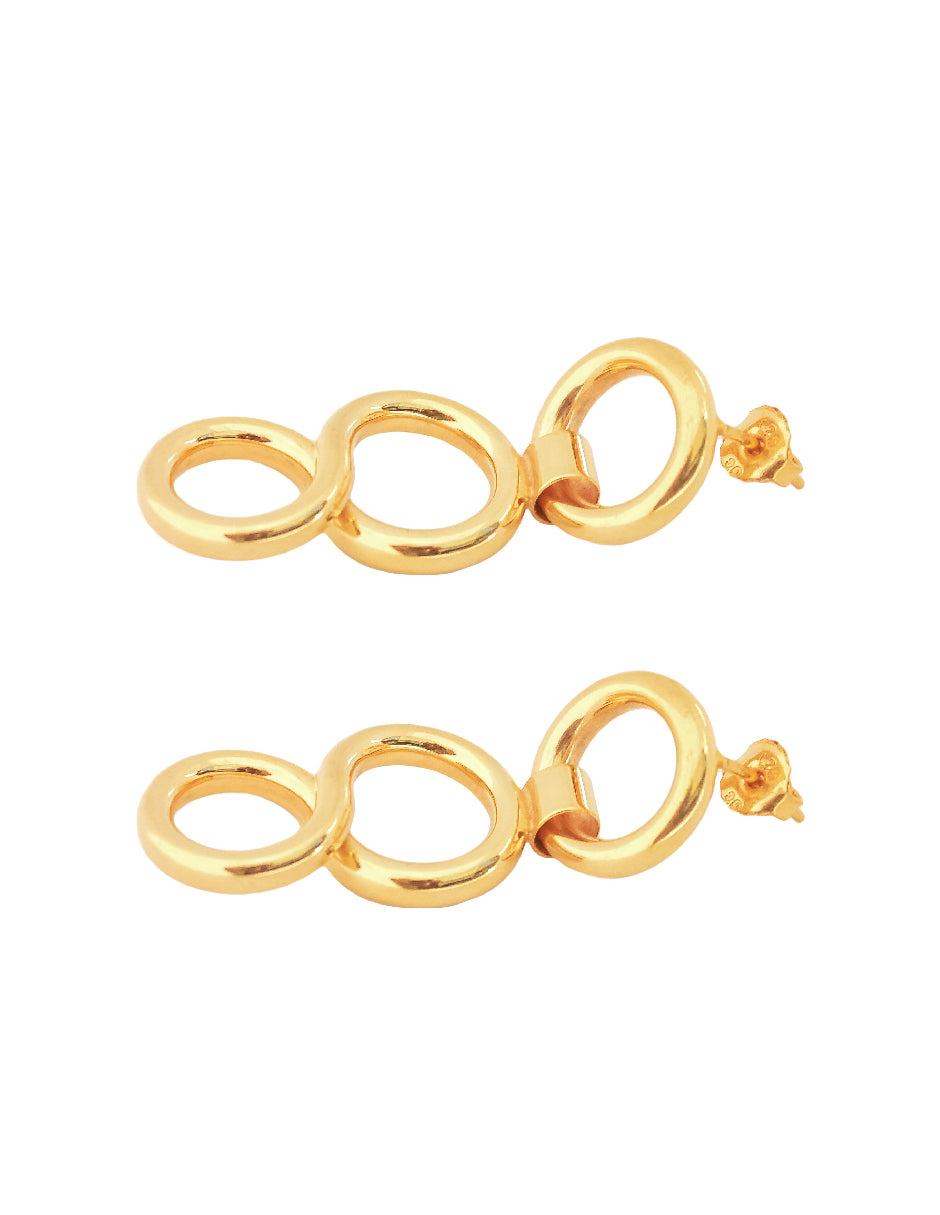 Aretes Celeste 3 Aros Plata .925 con Baño de Oro de 14 K