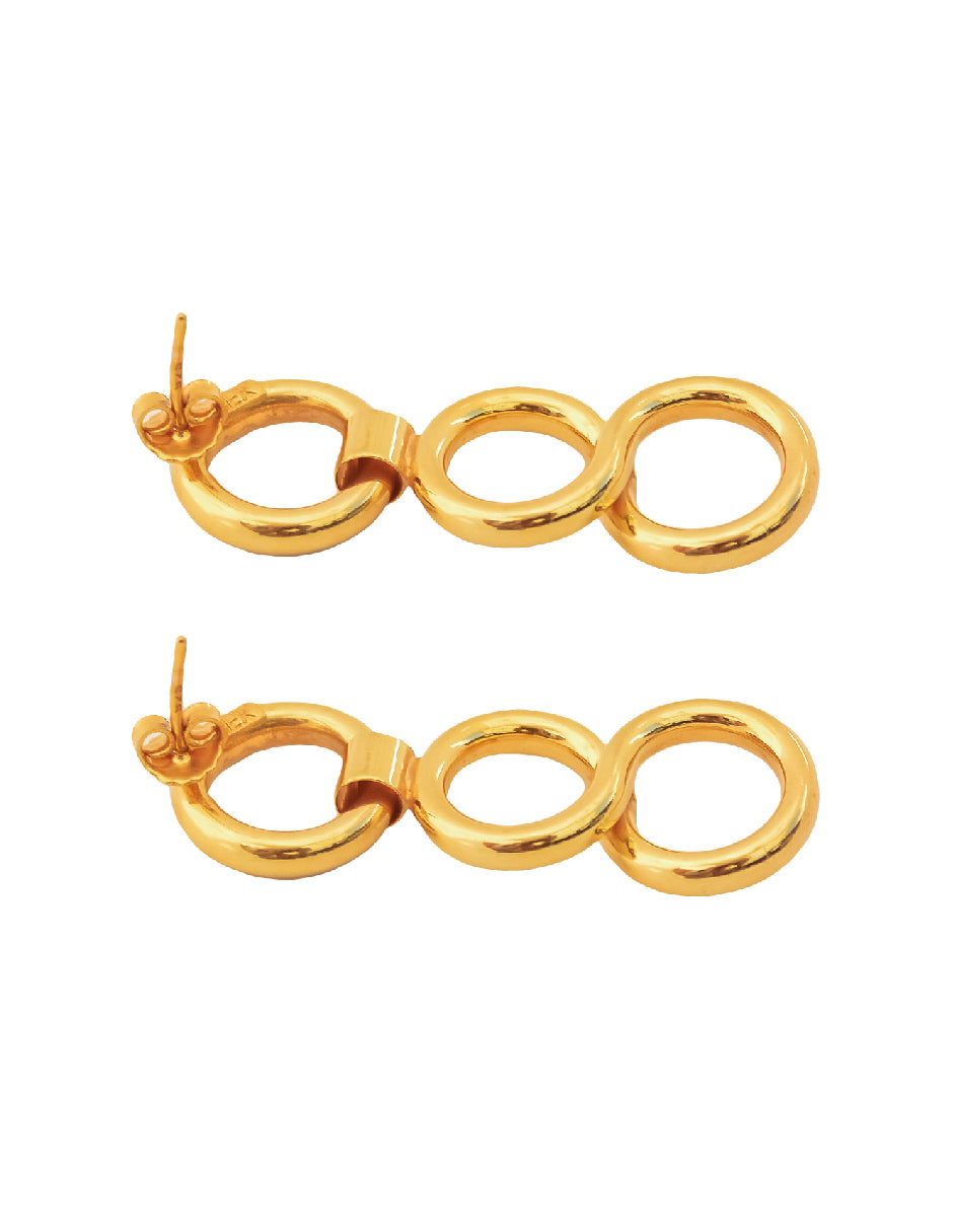 Aretes Celeste 3 Aros Plata .925 con Baño de Oro de 14 K