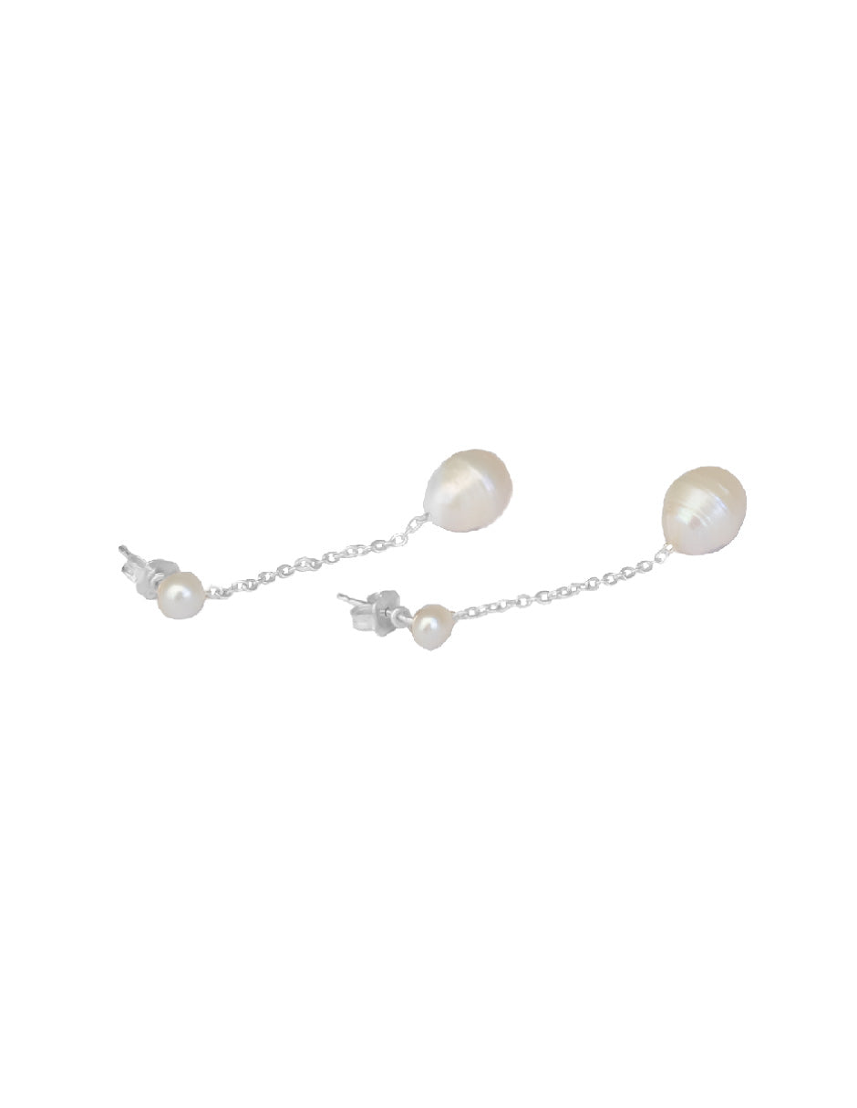 Aretes largos perla orgánica Clío Plata .925