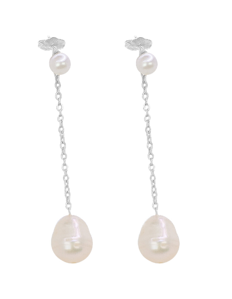 Aretes largos perla orgánica Clío Plata .925