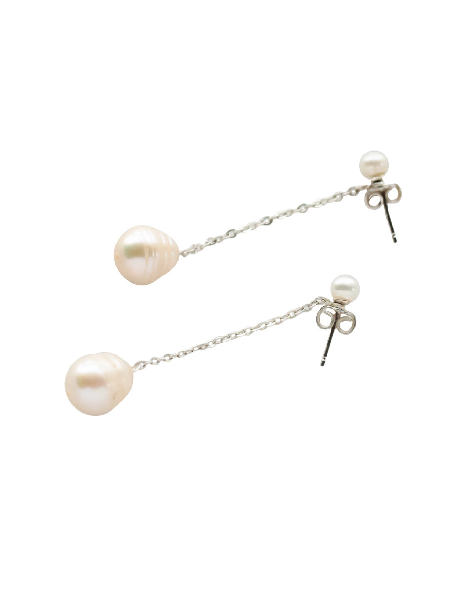 Aretes largos perla orgánica Clío Plata .925
