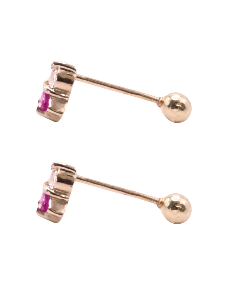 Aretes rubí y cuarzo blanco Adari Oro 14 K.