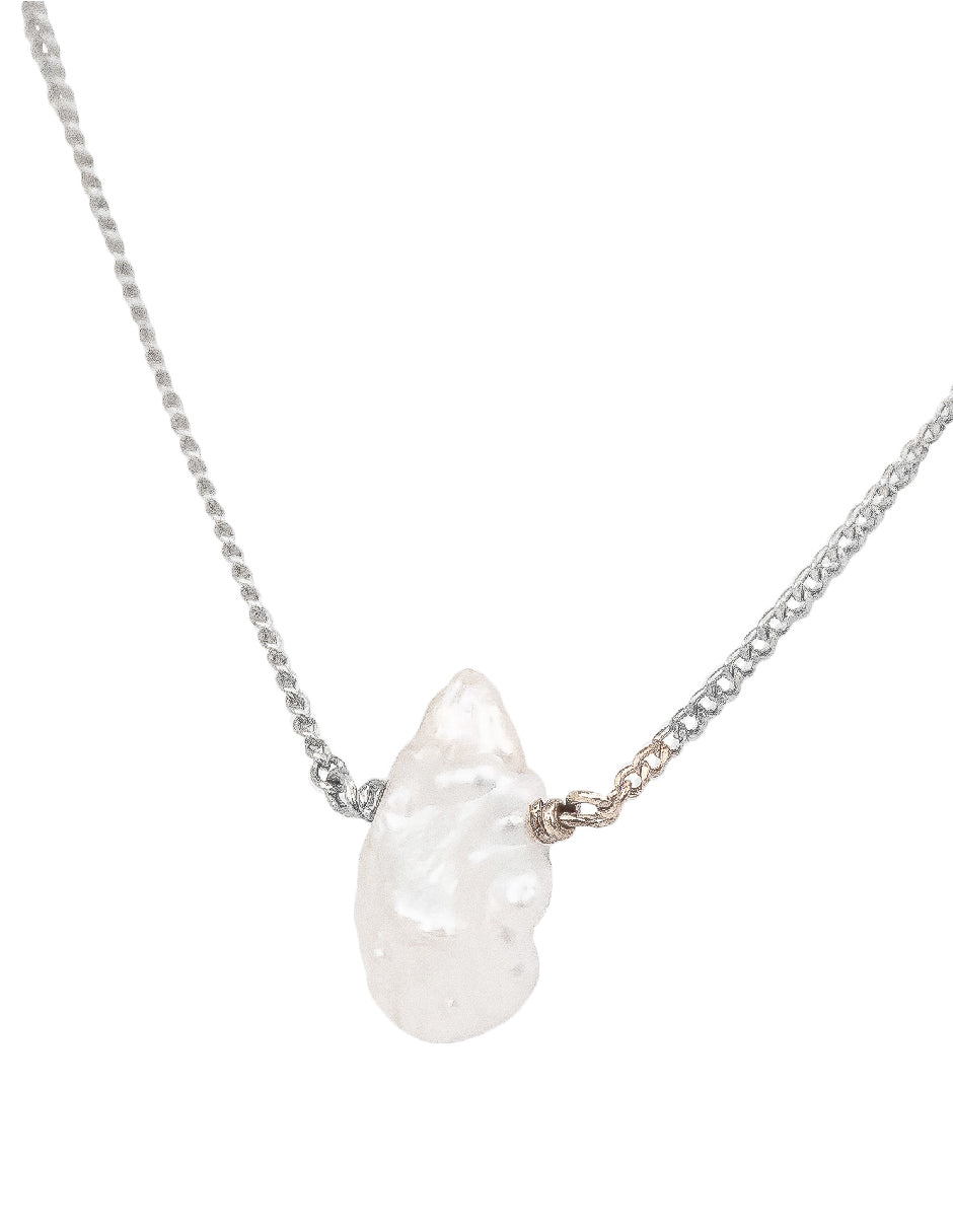 Collar Perla Orgánica Forma de Pico Piga Plata .925