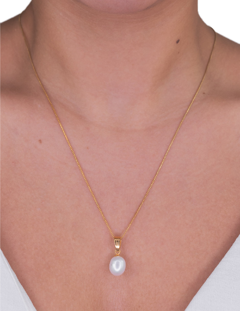 Collar Perla grande Oval Dava Plata .925 con Baño de oro