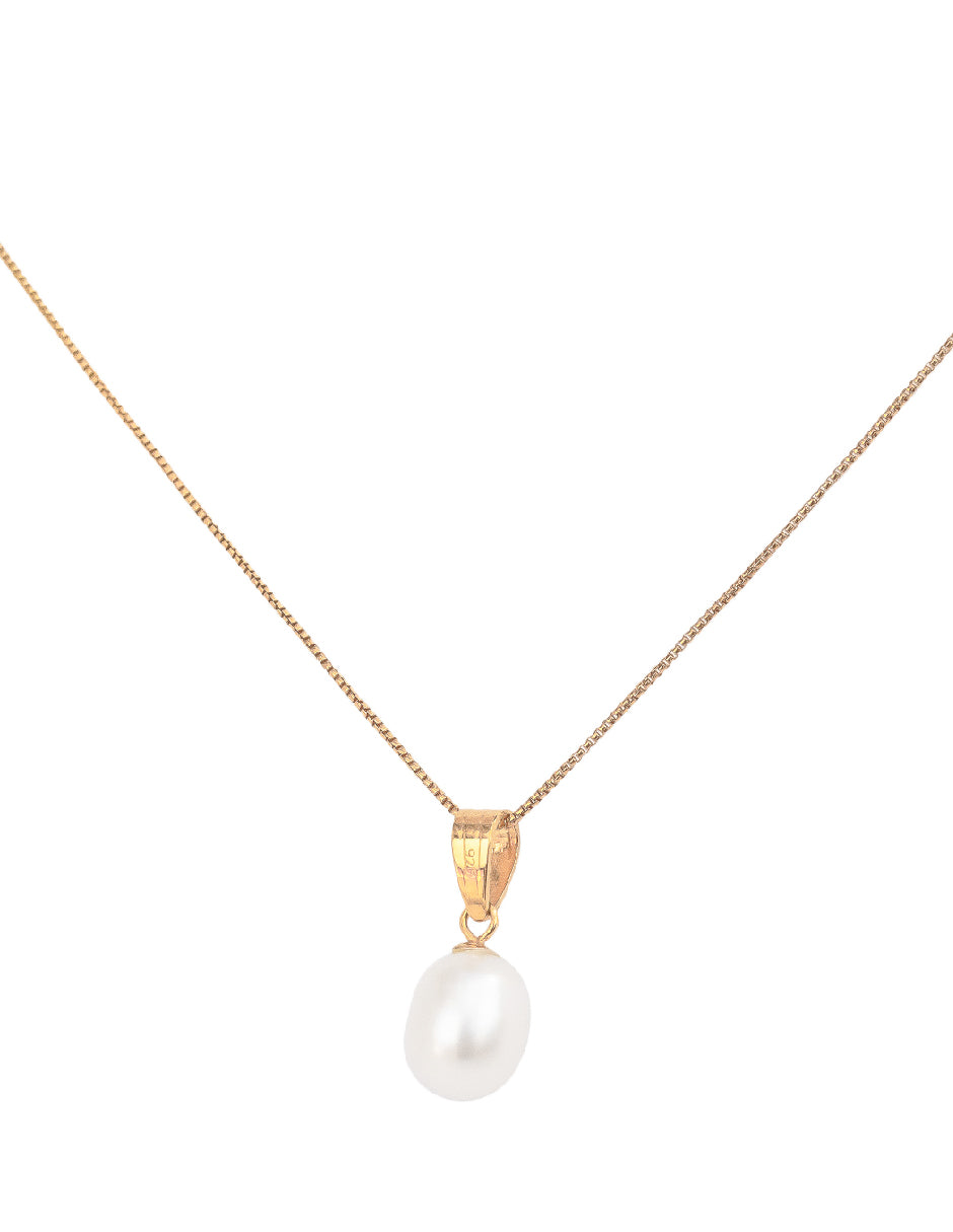 Collar Perla grande Oval Dava Plata .925 con Baño de oro