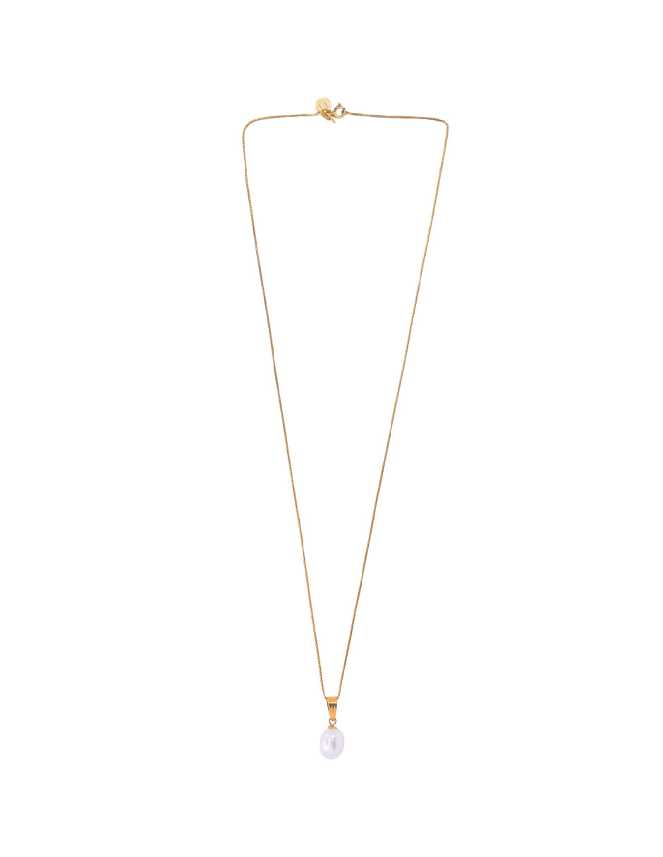 Collar Perla grande Oval Dava Plata .925 con Baño de oro