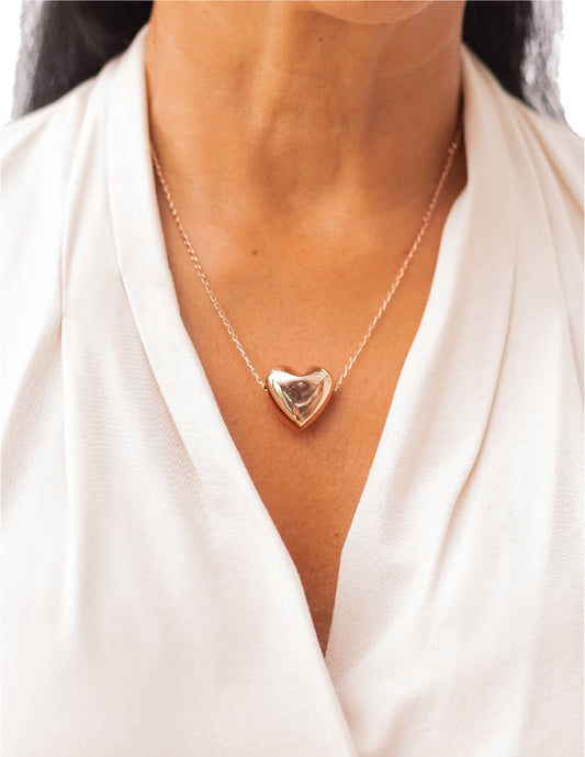 Collar de Corazón Plata 925 con Baño de Oro Rosado 14 K.