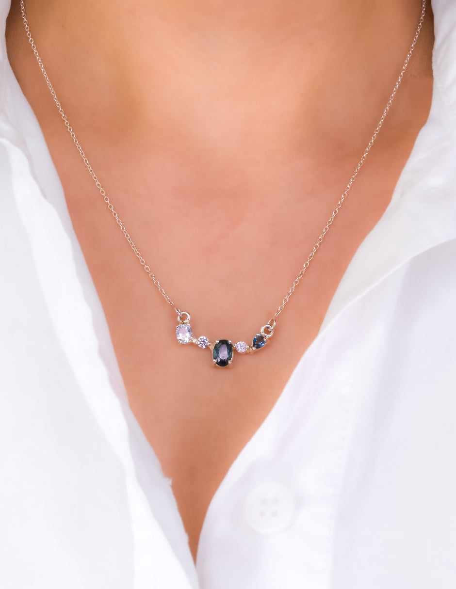 Collar de topacio, turmalina, cuarzo blanco y aguamarina Capri Plata .925