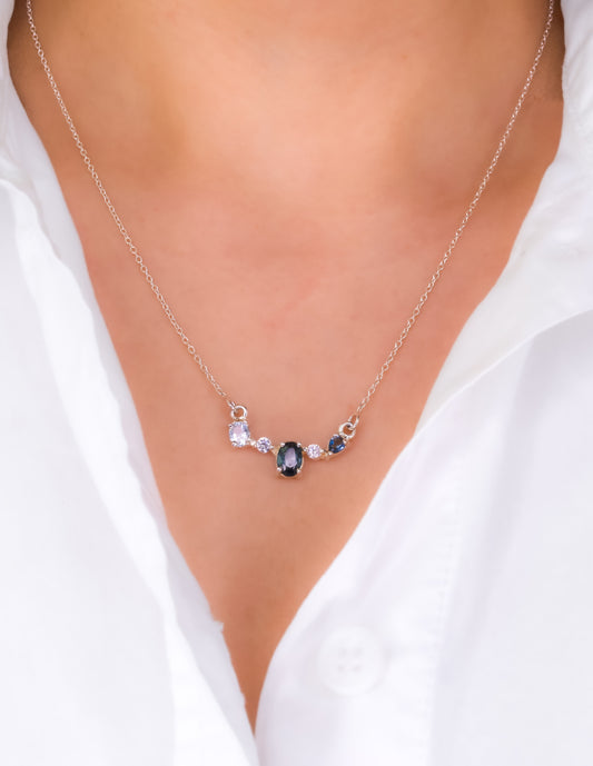 Collar de topacio, turmalina, cuarzo blanco y aguamarina Capri Plata .925