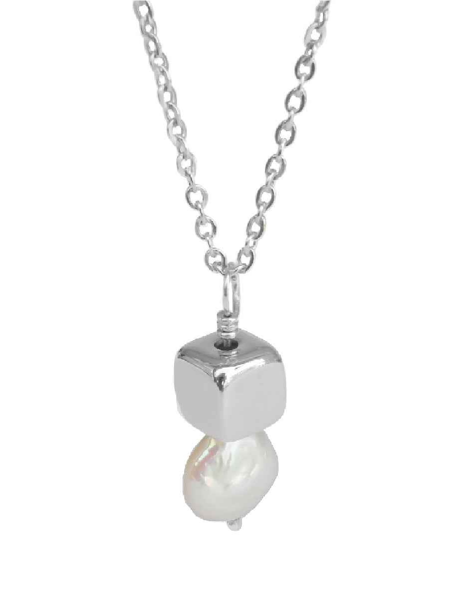 Collar perla orgánica y cubo Hadassa Plata .925