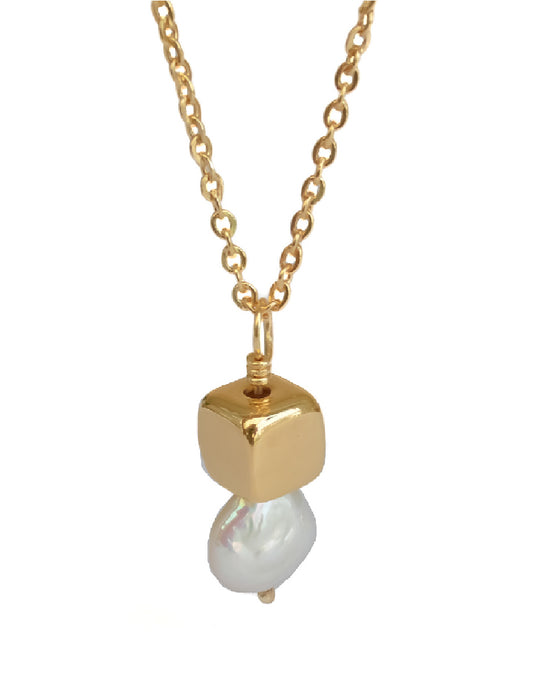 Collar perla orgánica y cubo Hadassa Plata .925