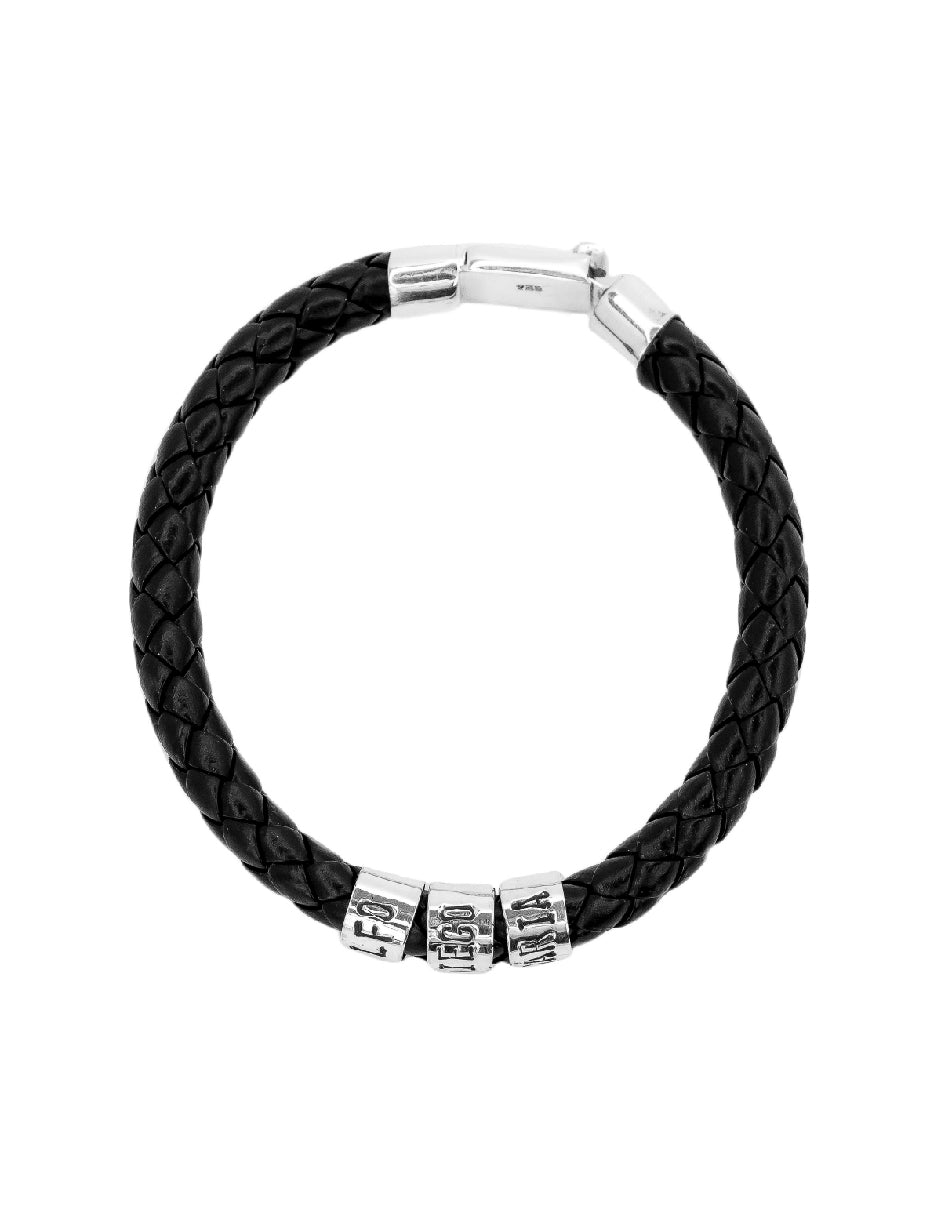 Pulsera de cuero sustentable premium con charms en Plata .925