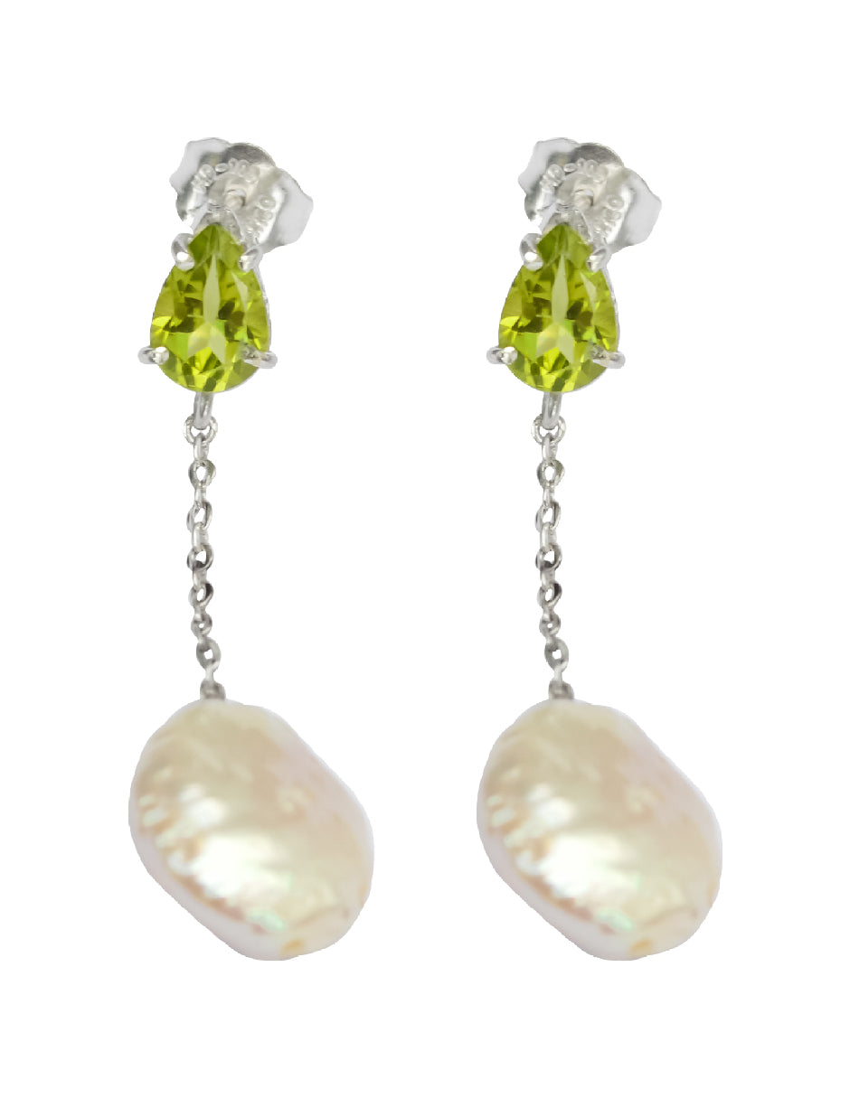 Aretes perla orgánica y piedras naturales Irina Plata .925