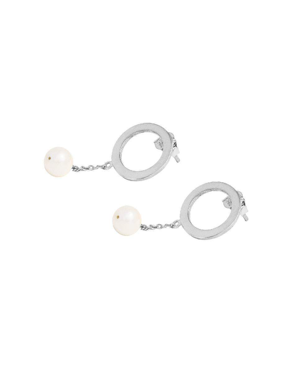 Aretes aros con perla Evi Plata .925