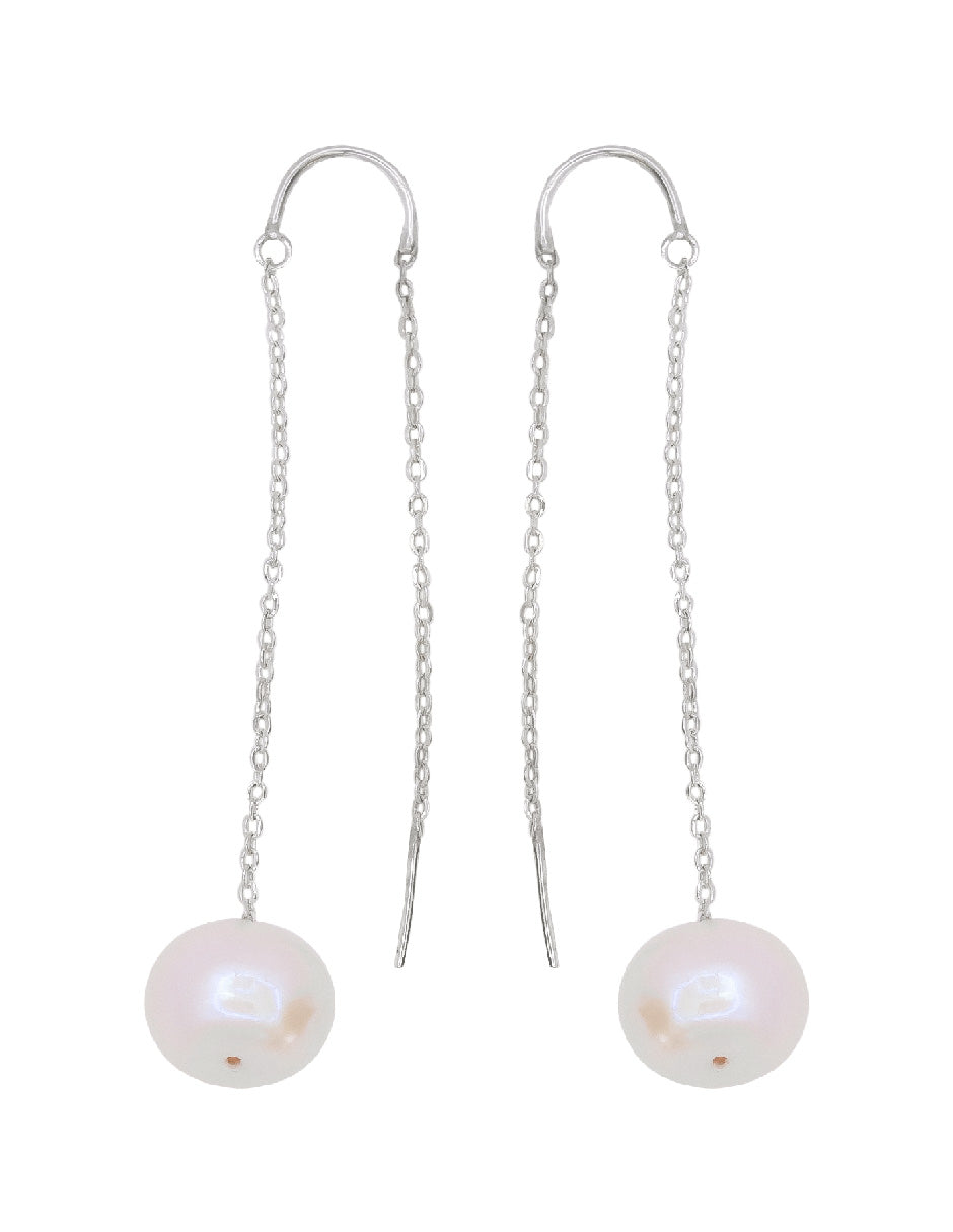 Aretes largos perla orgánica Clara Plata .925