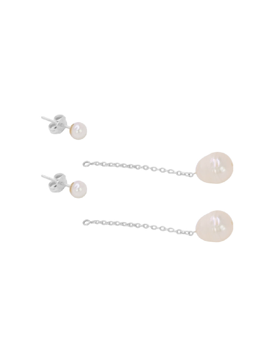 Aretes largos perla orgánica Clío Plata .925
