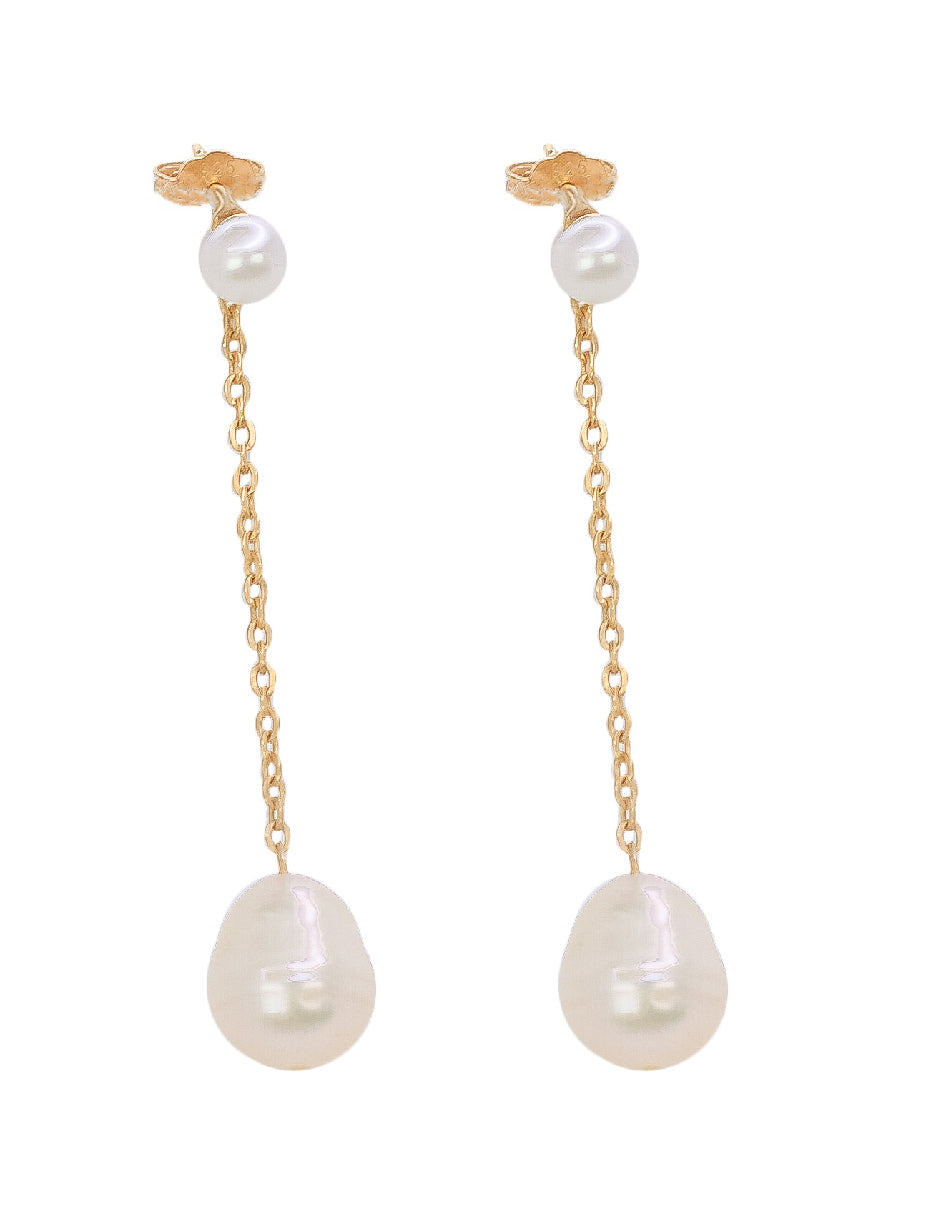 Aretes largos perla orgánica Clío Plata .925