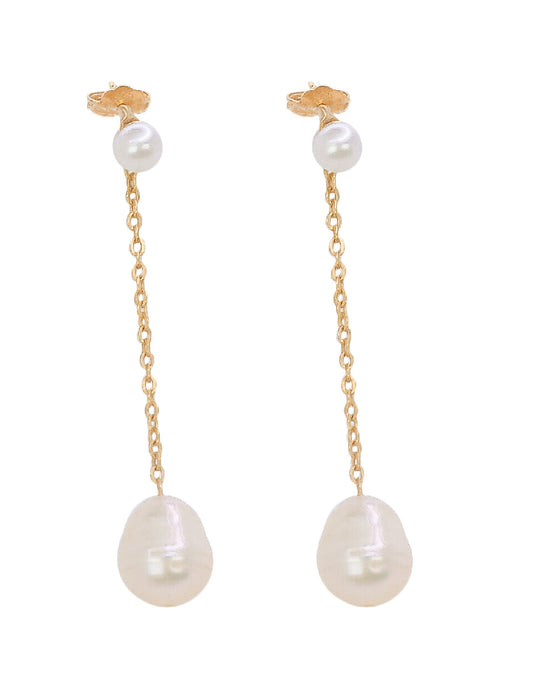 Aretes largos perla orgánica Clío Plata .925