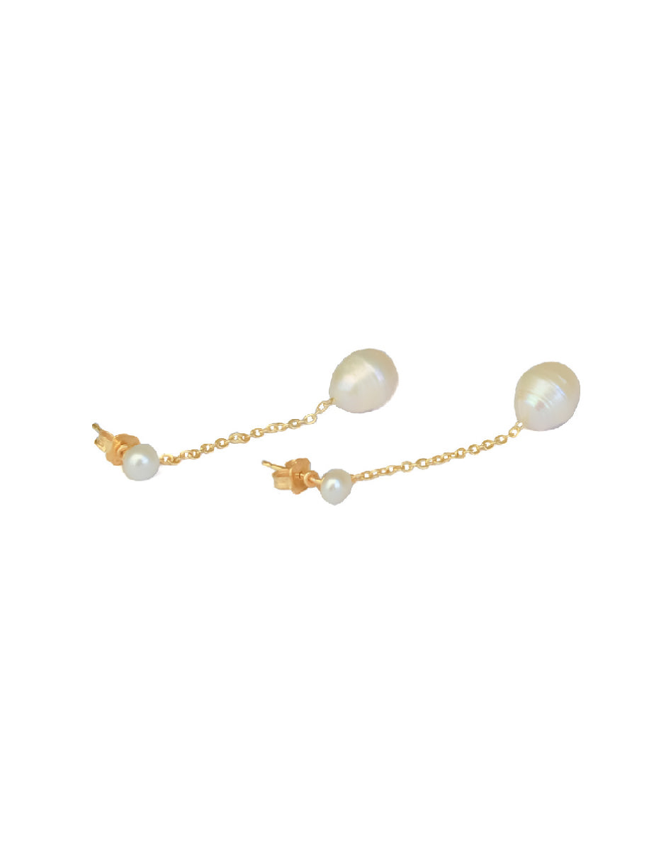 Aretes largos perla orgánica Clío Plata .925