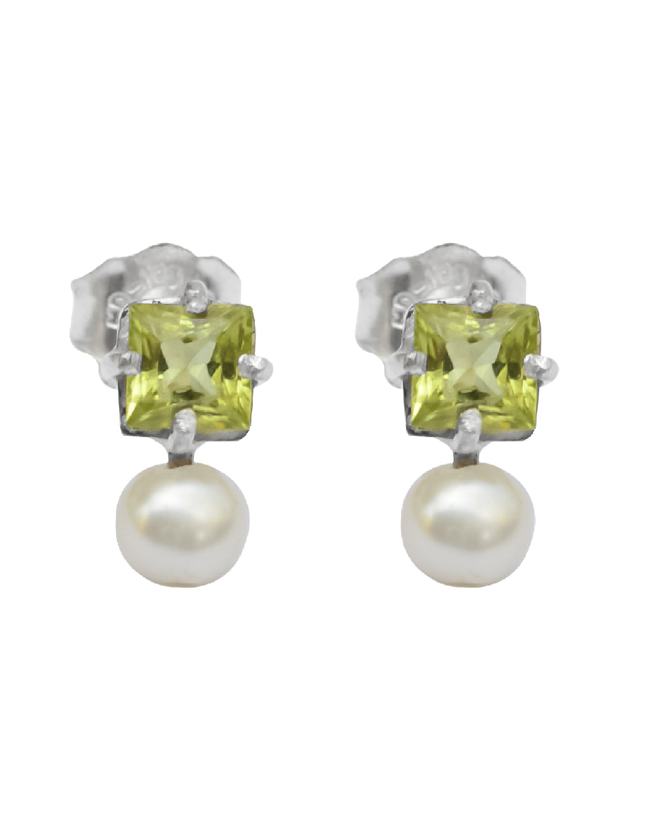 Aretes  peridoto y perla orgánica Perina Plata .925