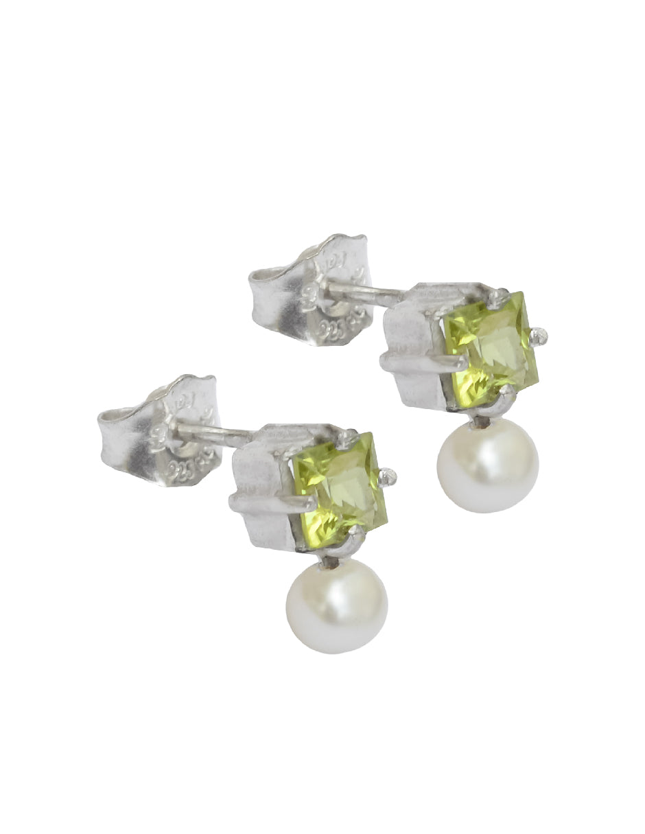 Aretes  peridoto y perla orgánica Perina Plata .925