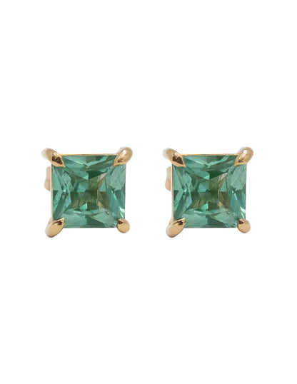 Aretes espinela verde Bora en oro de 14 k.