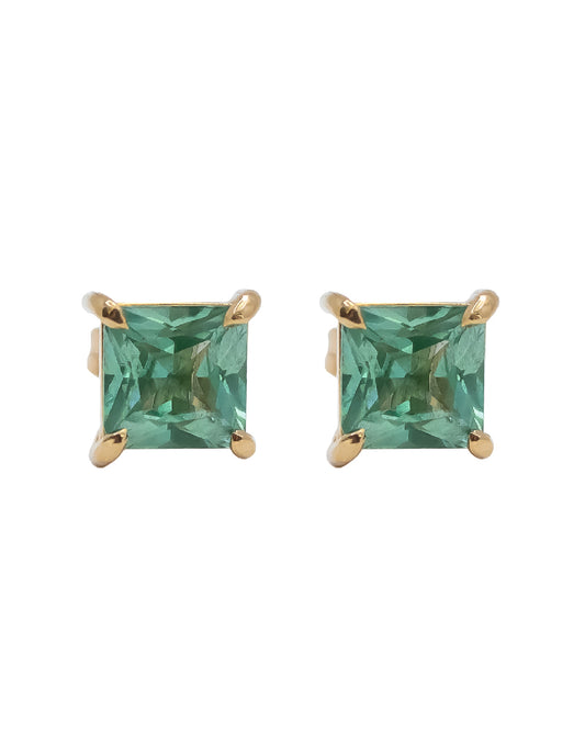 Aretes espinela verde Bora en oro de 14 k.