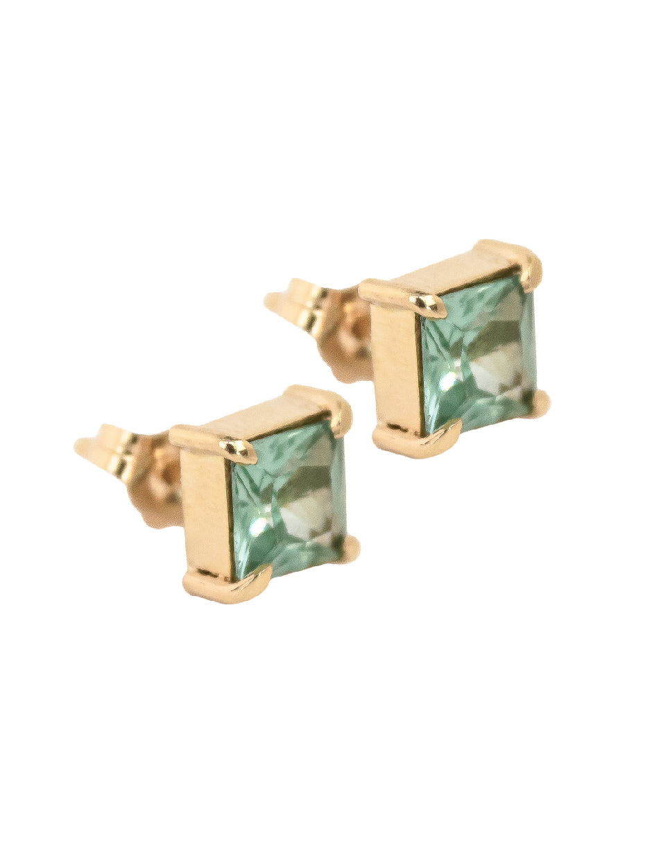 Aretes espinela verde Bora en oro de 14 k.