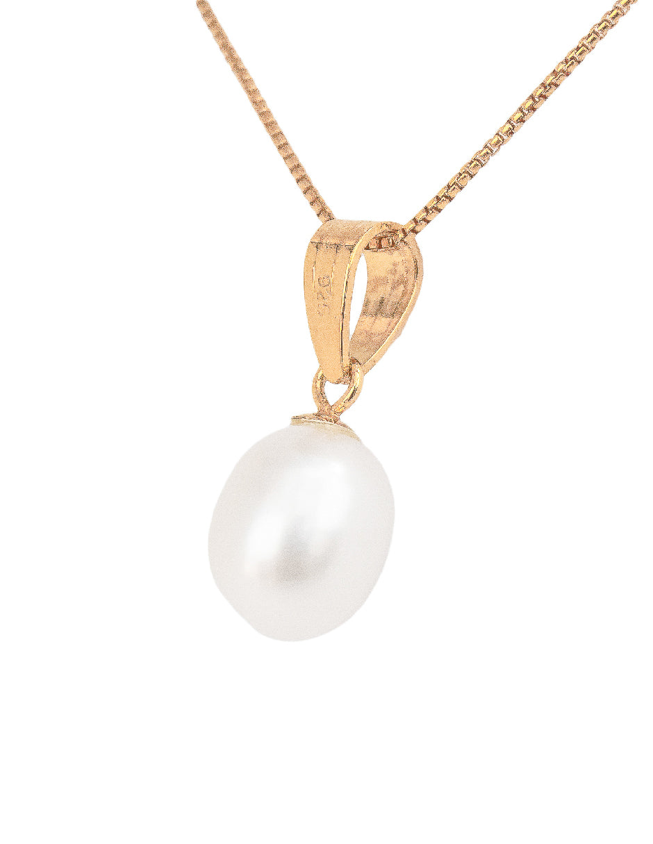 Collar Perla grande Oval Dava Plata .925 con Baño de oro