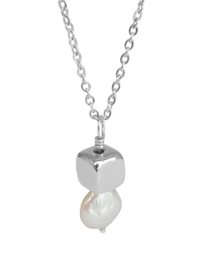 Collar perla orgánica y cubo Hadassa Plata .925