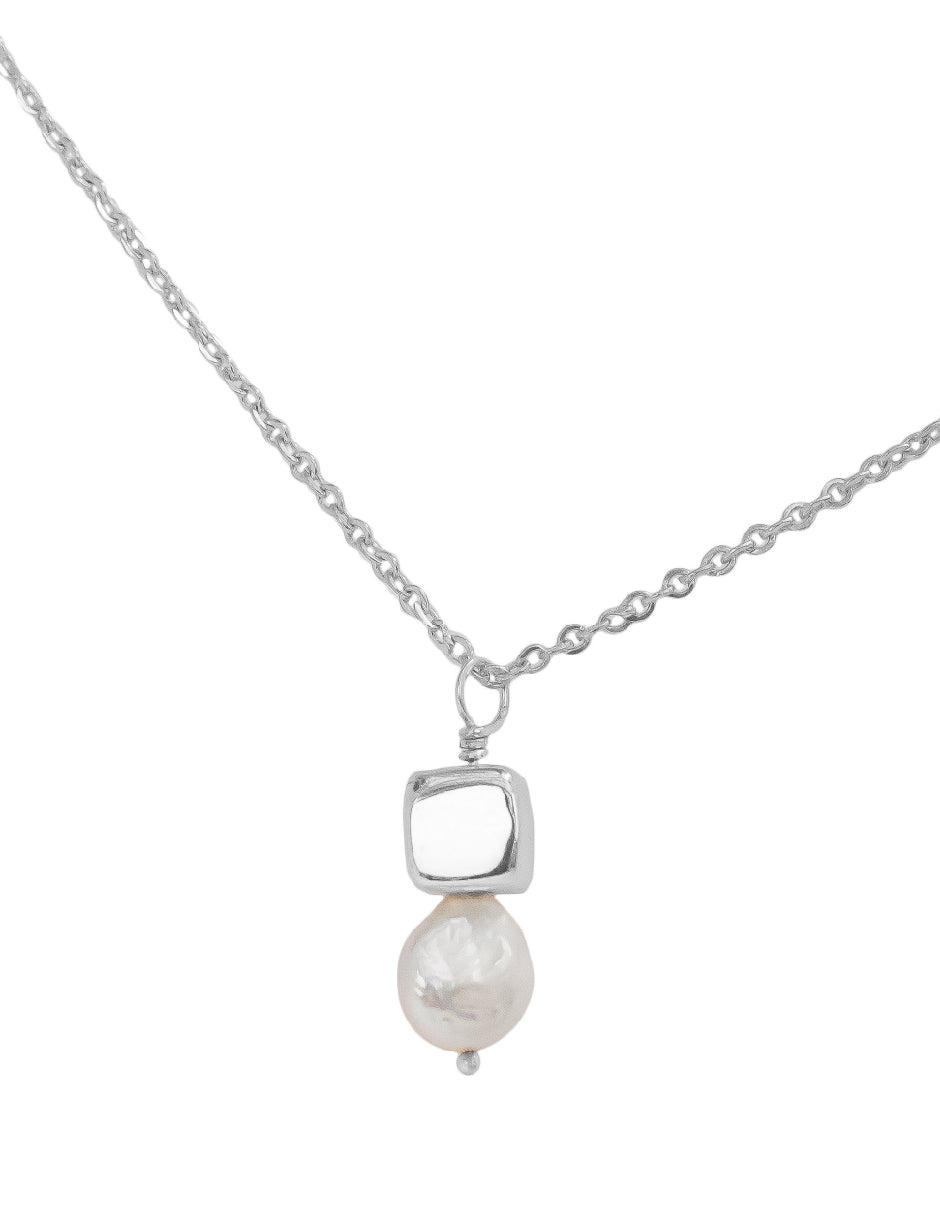 Collar perla orgánica y cubo Hadassa Plata .925