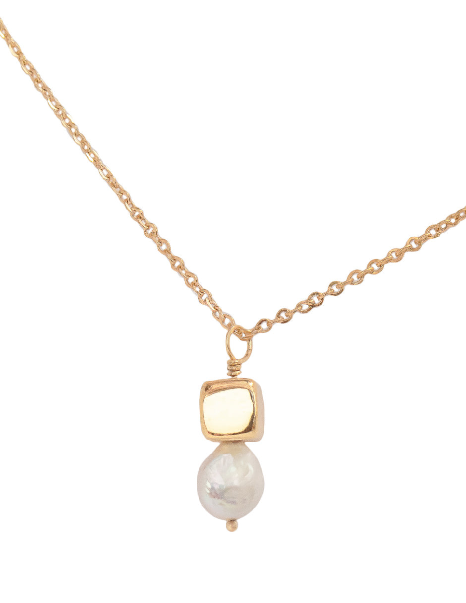 Collar perla orgánica y cubo Hadassa Plata .925