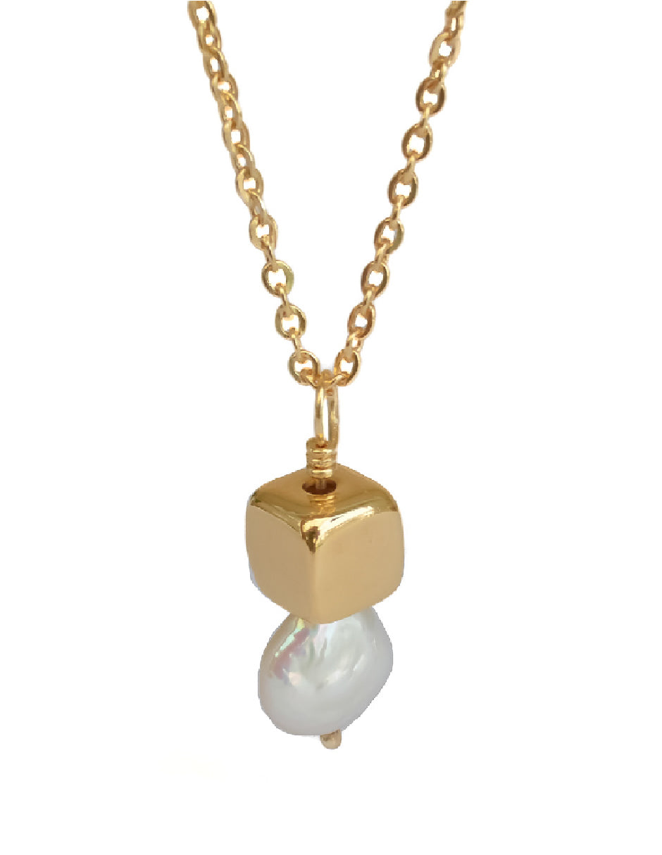 Collar perla orgánica y cubo Hadassa Plata .925