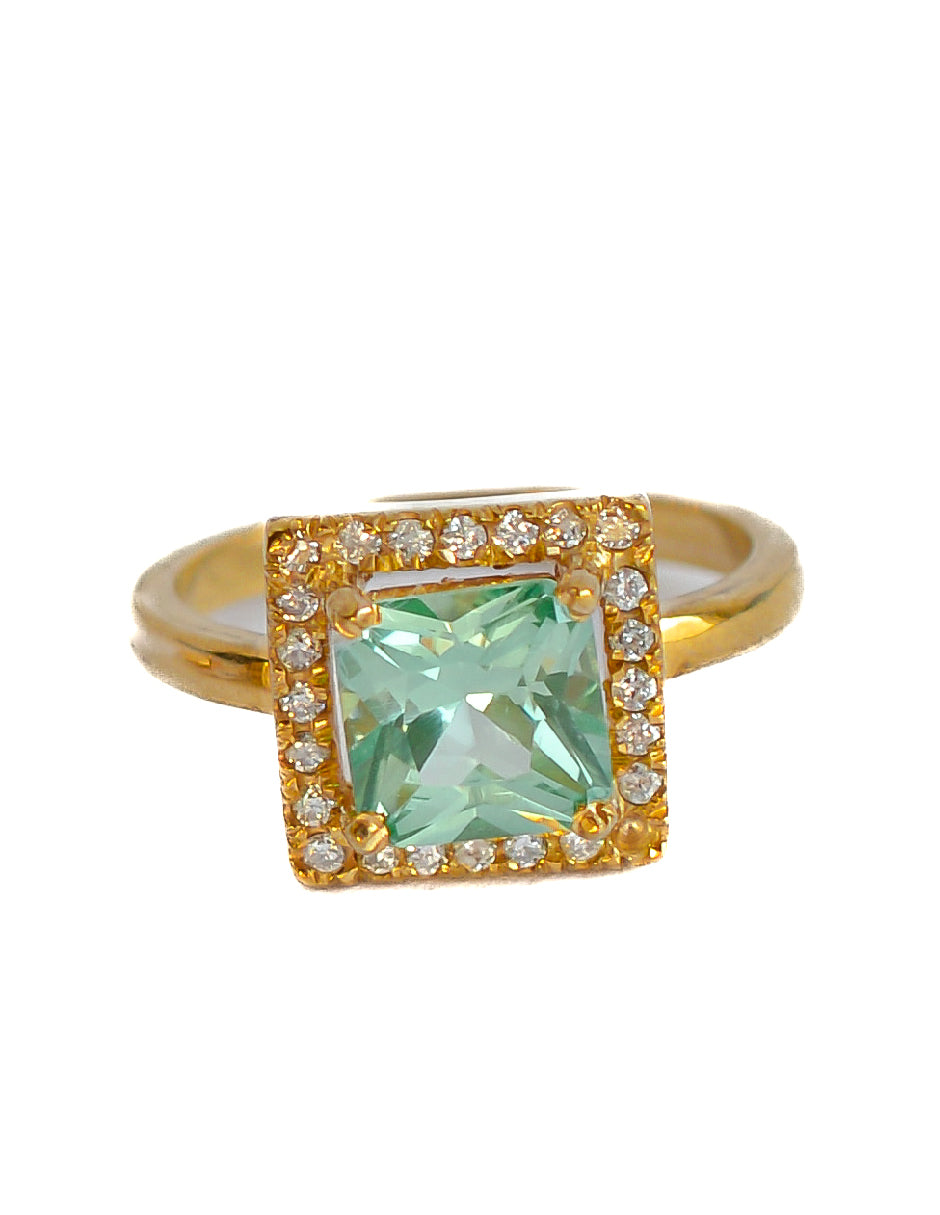 Anillo espinela verde con diamantes naturales Diora oro 14 k.