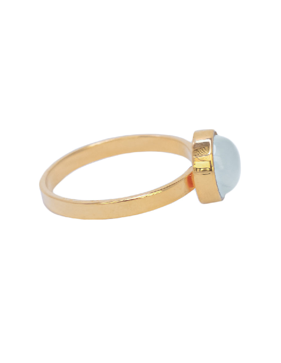 anillo con aguamarina plata baño oro