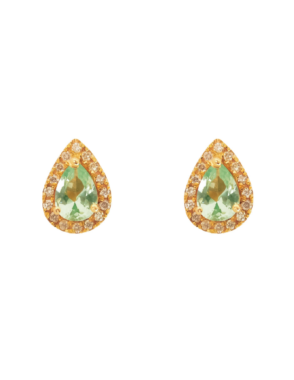 Aretes espinela verde Marina en oro de 14 k.